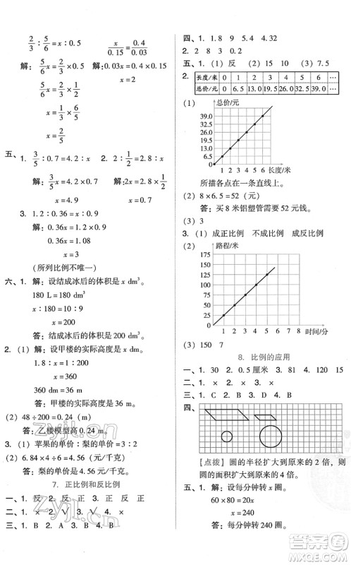 吉林教育出版社2022荣德基好卷六年级数学下册R人教版答案