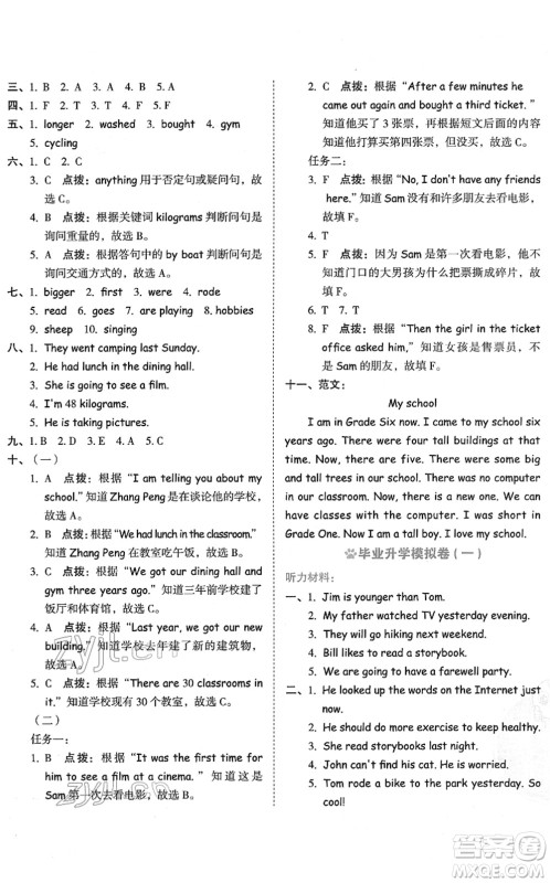 吉林教育出版社2022荣德基好卷六年级英语下册PEP版答案 吉林教育出版社2022荣德基好卷六年级英语下册PEP版答案