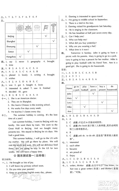 吉林教育出版社2022荣德基好卷六年级英语下册WY外研版答案
