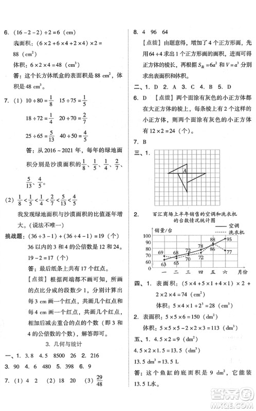 吉林教育出版社2022荣德基好卷五年级数学下册R人教版答案