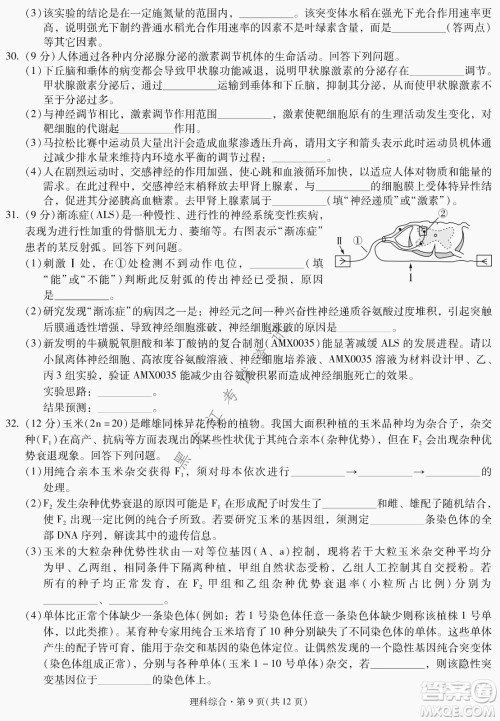 昆明一中、银川一中高三联合考试一模理科综合试卷及答案