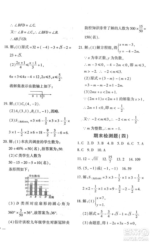 济南出版社2022黄冈360度定制密卷七年级数学下册RJ人教版答案