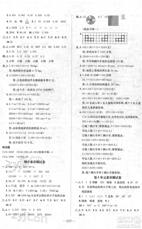 阳光出版社2022培优作业本四年级数学下册RJ人教版福建专版答案 阳光出版社2022培优作业本四年级数学下册RJ人教版福建专版答案
