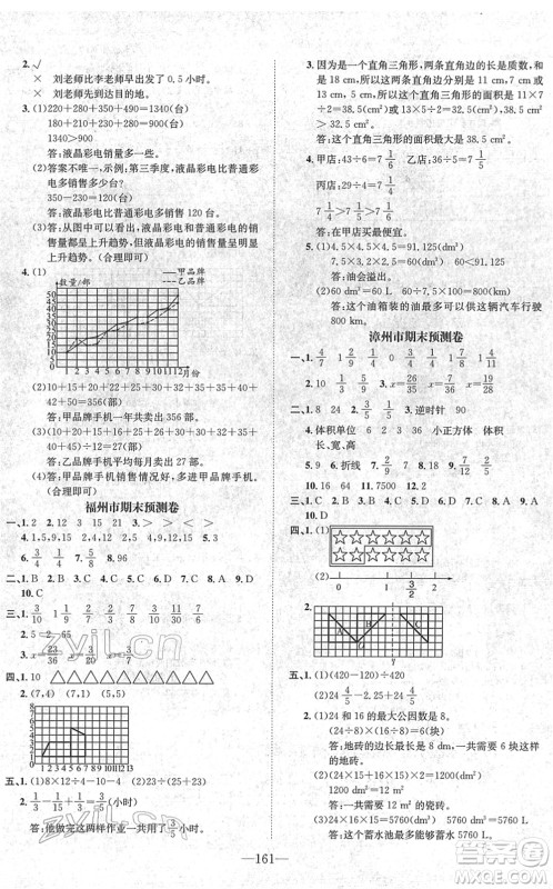 阳光出版社2022培优作业本五年级数学下册RJ人教版福建专版答案