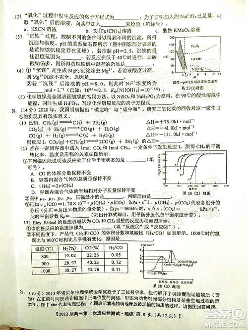 广西2022届高中毕业班第一次适应性测试理科综合试题及答案