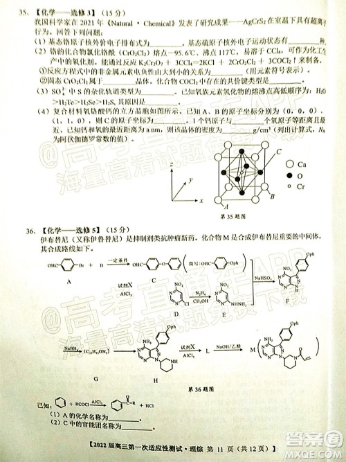 广西2022届高中毕业班第一次适应性测试理科综合试题及答案