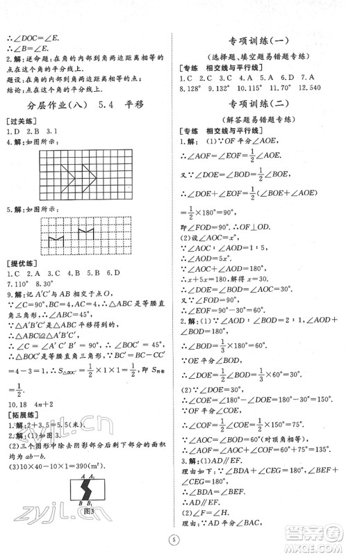 山东友谊出版社2022初中同步练习册提优测试卷七年级数学下册人教版答案