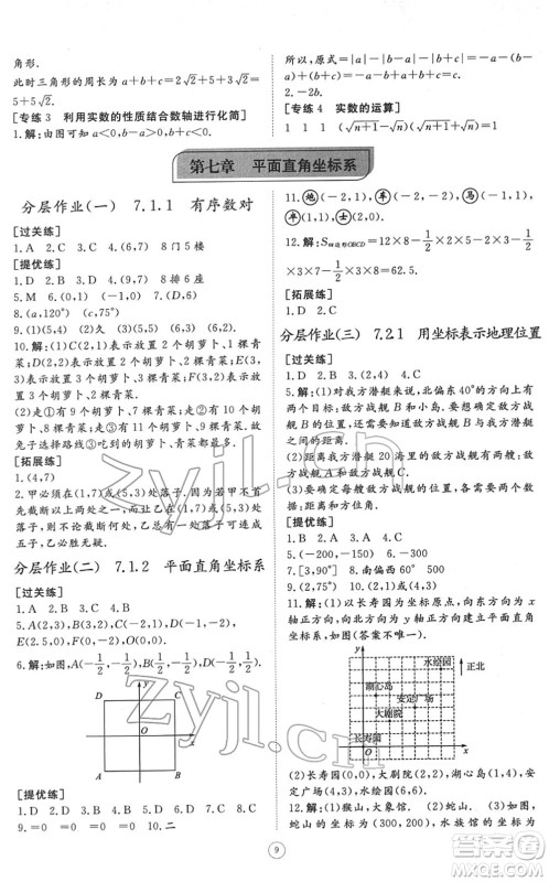 山东友谊出版社2022初中同步练习册提优测试卷七年级数学下册人教版答案