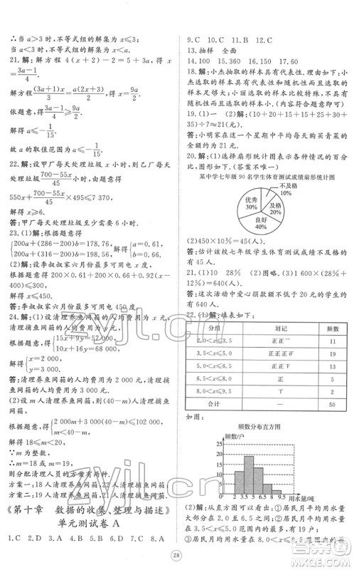 山东友谊出版社2022初中同步练习册提优测试卷七年级数学下册人教版答案