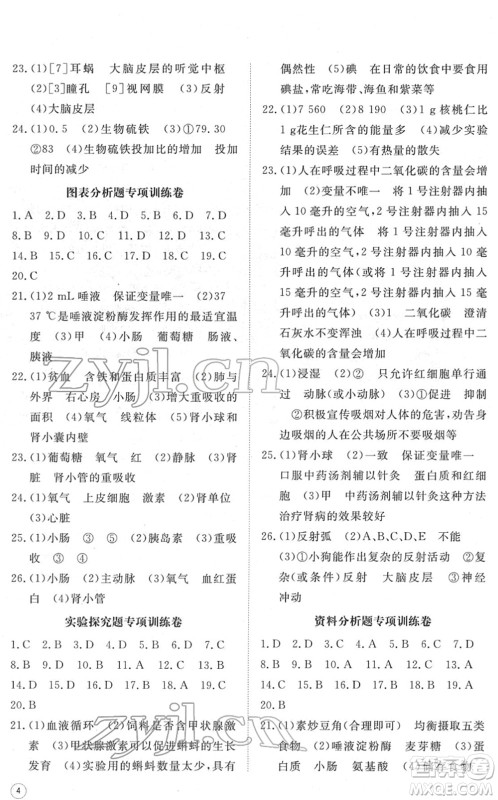 山东友谊出版社2022初中同步练习册提优测试卷七年级生物下册人教版答案