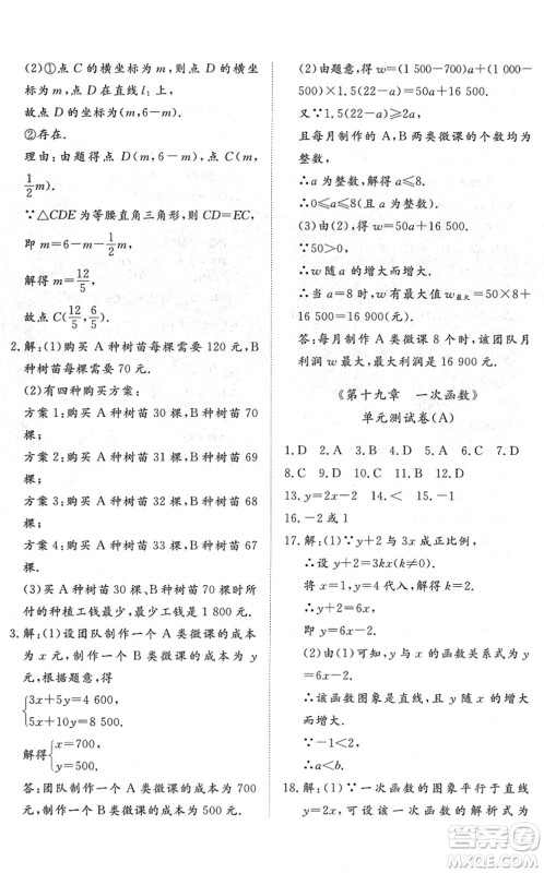 山东友谊出版社2022初中同步练习册提优测试卷八年级数学下册人教版答案