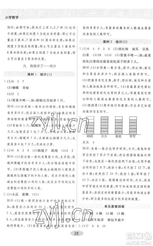 陕西师范大学出版总社2022黄冈同步练一日一练一年级数学下册QD青岛版答案