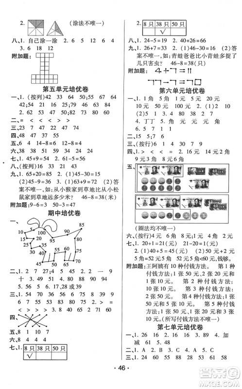 陕西师范大学出版总社2022黄冈同步练一日一练一年级数学下册QD青岛版答案