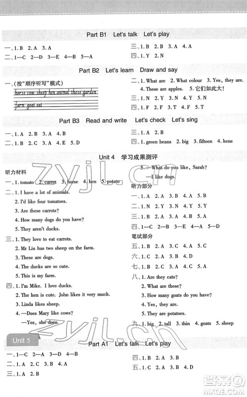 陕西师范大学出版总社2022黄冈同步练一日一练四年级英语下册PEP版答案