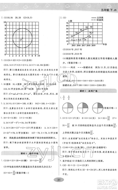 开明出版社2022黄冈同步练一日一练五年级数学下册JS江苏版答案