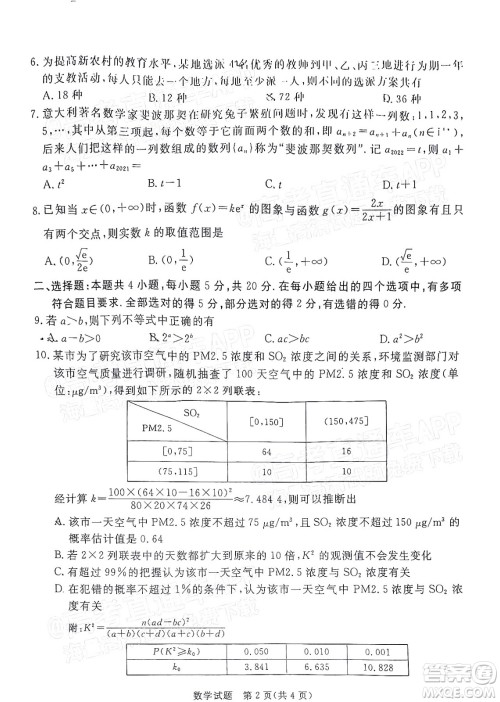 湛江市2022年普通高考测试一数学试题及答案