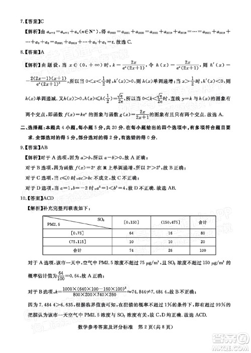 湛江市2022年普通高考测试一数学试题及答案