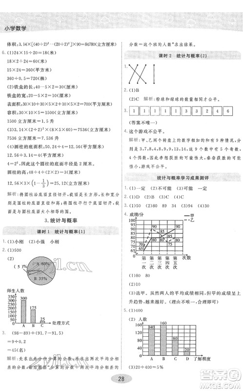 陕西师范大学出版总社2022黄冈同步练一日一练六年级数学下册RJ人教版答案