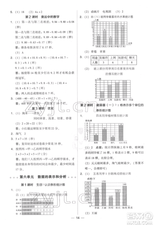 陕西人民教育出版社2022典中点综合应用创新题四年级数学下册北师大版参考答案