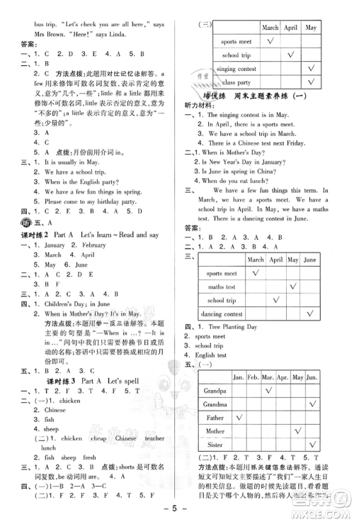 吉林教育出版社2022典中点综合应用创新题五年级英语下册人教版参考答案