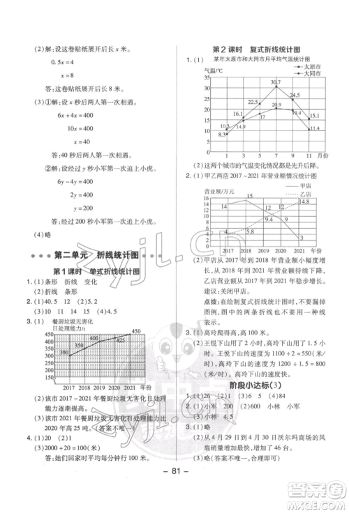 吉林教育出版社2022典中点综合应用创新题五年级数学下册苏教版参考答案