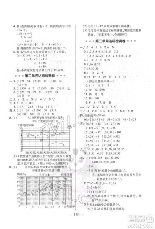 吉林教育出版社2022典中点综合应用创新题五年级数学下册苏教版参考答案