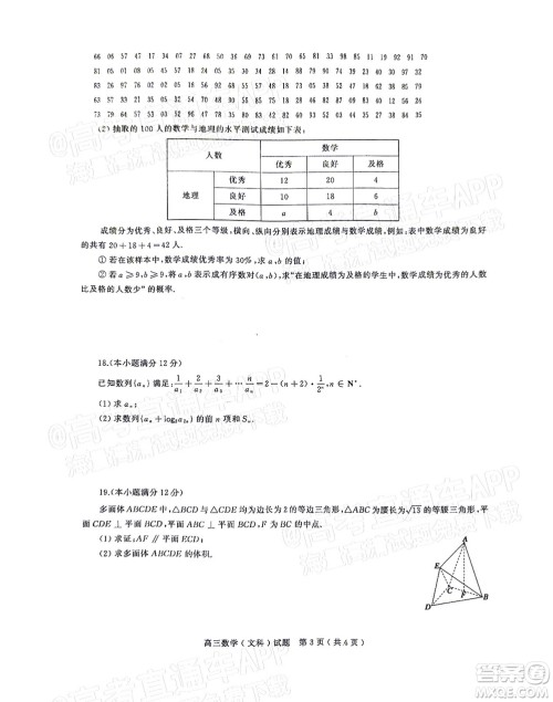 2022年河南省六市高三第一次联合调研检测文科数学试题及答案