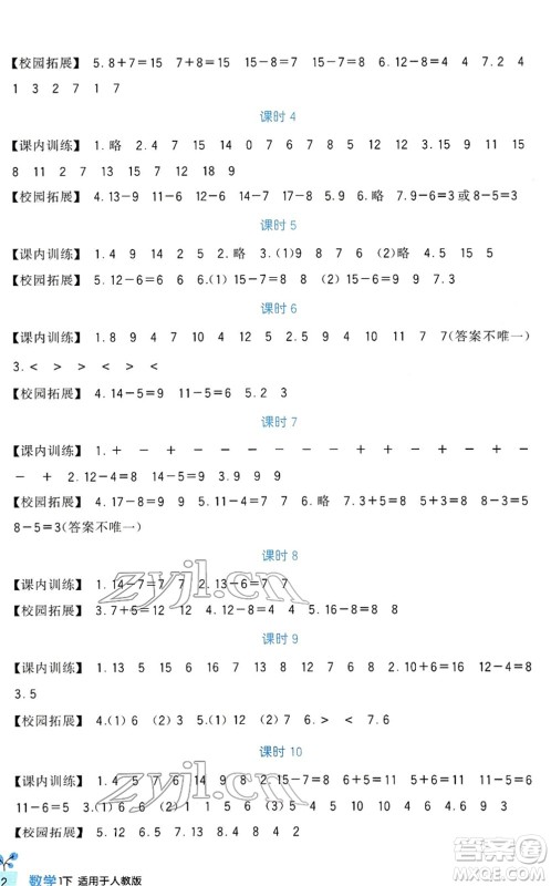 四川教育出版社2022新课标小学生学习实践园地一年级数学下册人教版答案