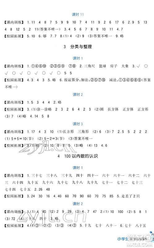 四川教育出版社2022新课标小学生学习实践园地一年级数学下册人教版答案