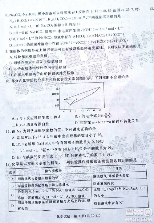 湛江市2022年普通高考测试一化学试题及答案