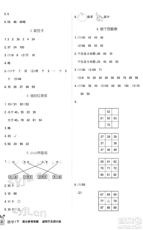 四川教育出版社2022新课标小学生学习实践园地一年级数学下册北师大版答案