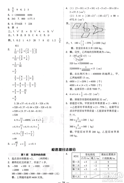 吉林教育出版社2022典中点综合应用创新题六年级数学下册人教版参考答案