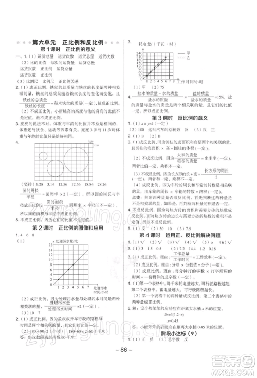 吉林教育出版社2022典中点综合应用创新题六年级数学下册苏教版参考答案