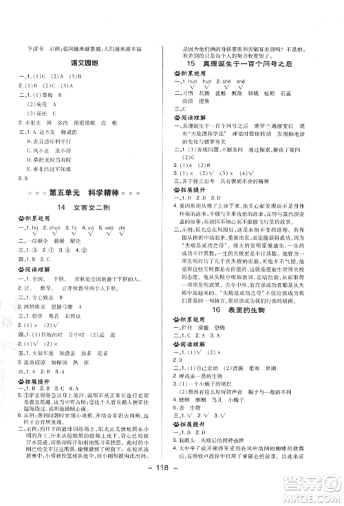 陕西人民教育出版社2022典中点综合应用创新题六年级语文下册人教版福建专版参考答案