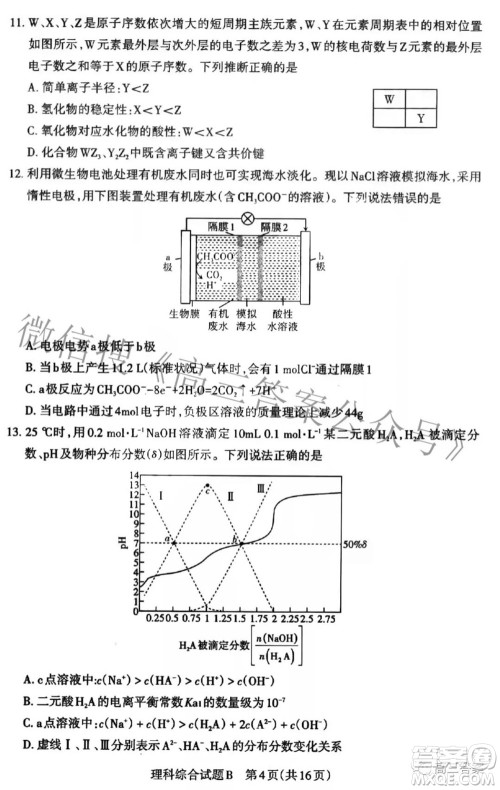 2022年山西省高考考前适应性测试理科综合试题及答案