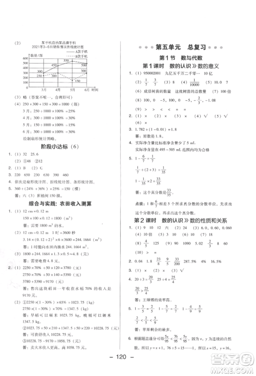 陕西人民教育出版社2022典中点综合应用创新题六年级数学下册西师大版参考答案