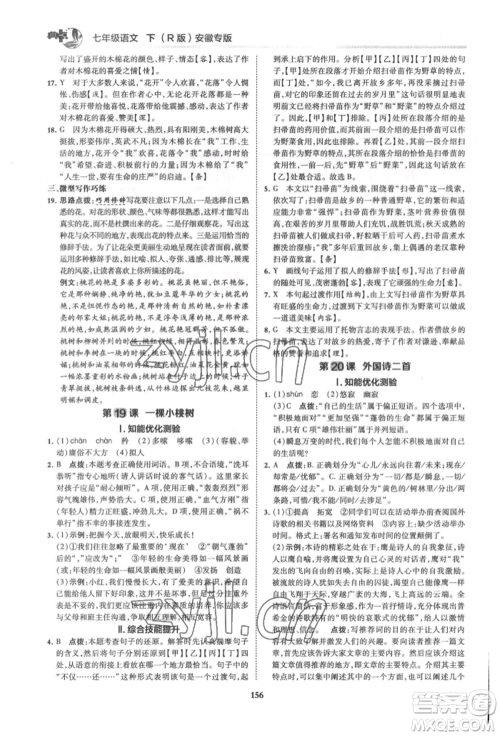 吉林教育出版社2022典中点综合应用创新题七年级语文下册人教版安徽专版参考答案