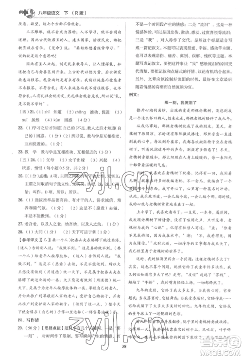 陕西人民教育出版社2022典中点综合应用创新题八年级语文下册人教版参考答案