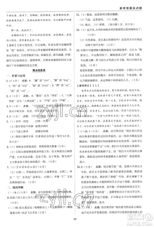 陕西人民教育出版社2022典中点综合应用创新题八年级语文下册人教版参考答案