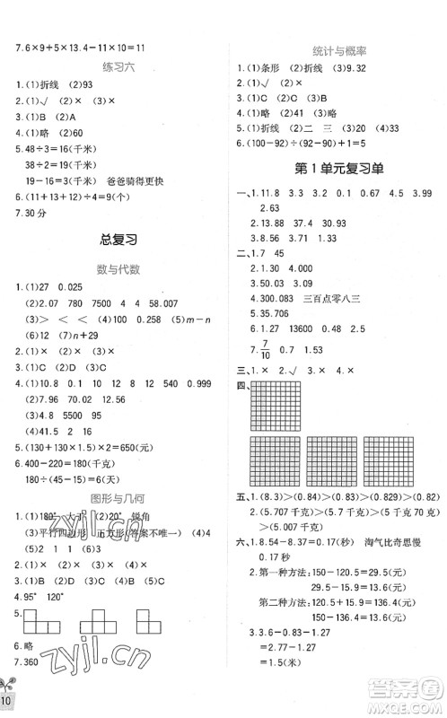 四川教育出版社2022新课标小学生学习实践园地四年级数学下册北师大版答案