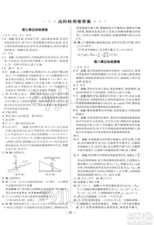 陕西人民教育出版社2022典中点综合应用创新题八年级物理下册沪科版参考答案