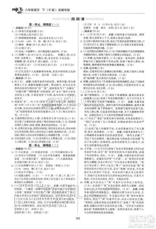 吉林教育出版社2022典中点综合应用创新题八年级语文下册人教版安徽专版参考答案