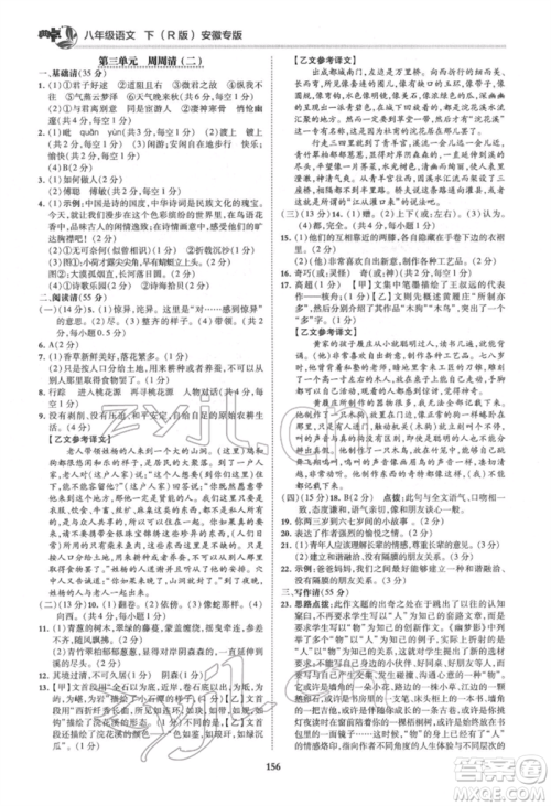 吉林教育出版社2022典中点综合应用创新题八年级语文下册人教版安徽专版参考答案