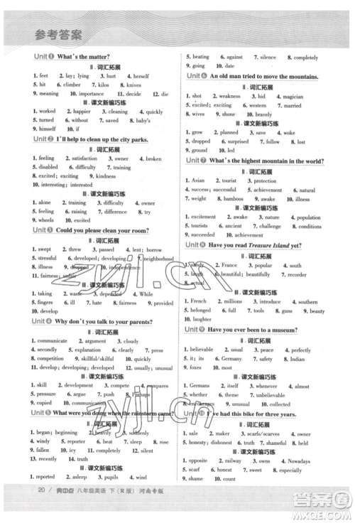 吉林教育出版社2022典中点综合应用创新题八年级英语下册人教版河南专版参考答案