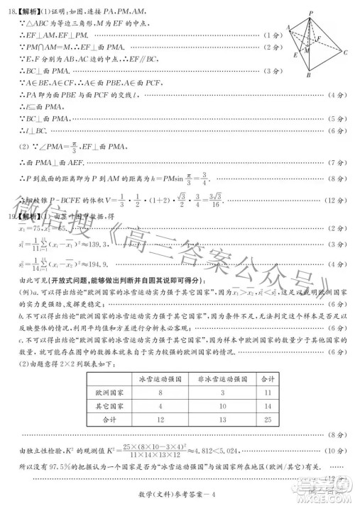 2022届炎德英才长郡十五校联盟高三第一次联考全国卷文科数学试题及答案