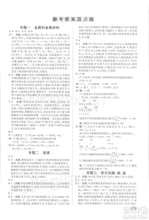 陕西人民教育出版社2022典中点综合应用创新题九年级化学下册人教版参考答案