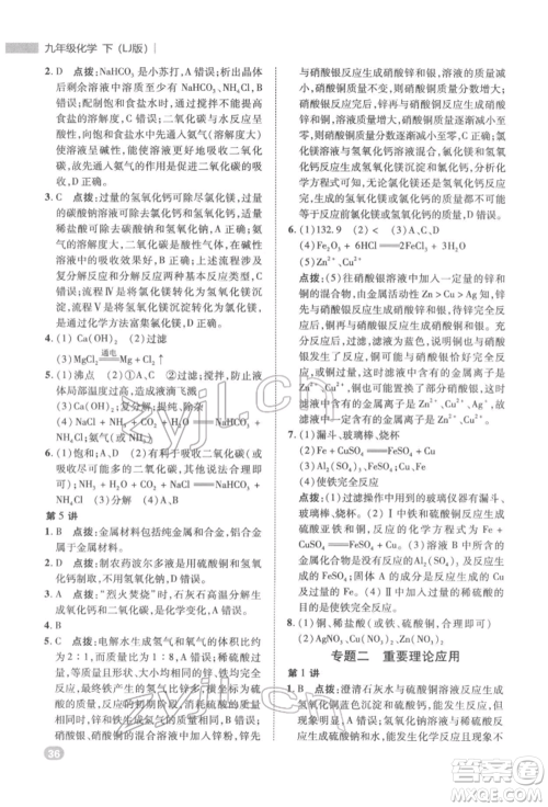 陕西人民教育出版社2022典中点综合应用创新题九年级化学下册人教版参考答案