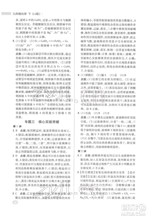陕西人民教育出版社2022典中点综合应用创新题九年级化学下册人教版参考答案