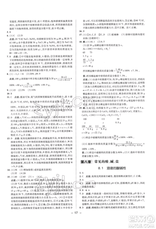 陕西人民教育出版社2022典中点综合应用创新题九年级化学下册科粤版参考答案