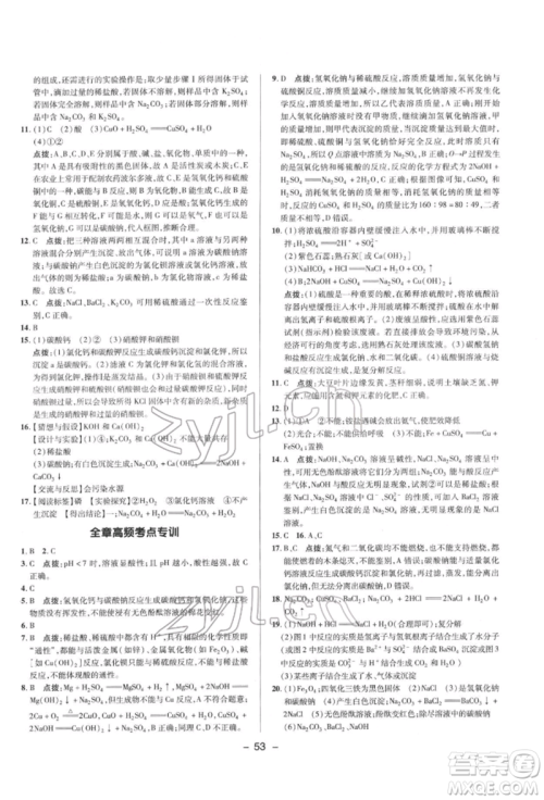 陕西人民教育出版社2022典中点综合应用创新题九年级化学下册科粤版参考答案